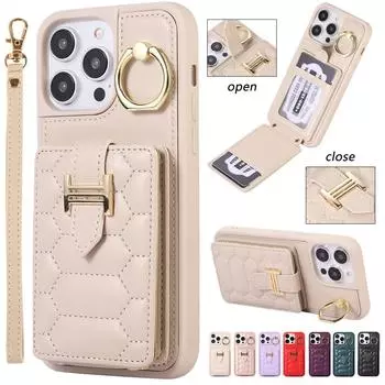 Кожаный чехол-кошелек с отделениями для карт и откидным кольцом-держателем для iPhone 15 14 Plus 13 12 11 Pro Max для Samsung S23 S22 S21 S20 Ultra Plus S21FE A14 A54 iPhone 6/6S бежевый