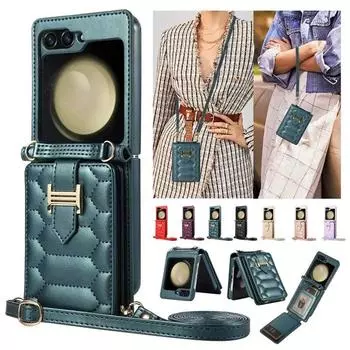 Кожаный чехол-кошелек с ремешком через плечо для телефона Samsung Galaxy Z Flip 5 4 3 Flip5 Flip4 Flip3 Z Fold 5 4 3, кошелек с веревкой на запястье, чехол для карт Hoesje Samsung Z Flip 3 красный