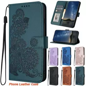 Кожаный чехол-кошелек с тиснением и отделениями для карт для iPhone 15, 14, 13, 12, 11 Pro Max Xs Max Xr 8/Samsung S24 S23 S22 S21 Ultra Plus A15 A14 A34 A13 A54 A53 A52 iPhone 6/6s чёрный