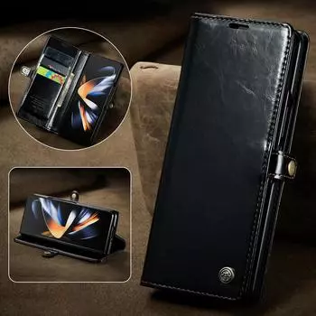 Кожаный чехол-кошелек в стиле ретро для Samsung Galaxy Z Fold 4 3 5 GZ Flip 3 4 5, роскошный магнитный держатель для карт, универсальный защитный чехол-бумажник для телефона For Galaxy Z Fold 4 красный