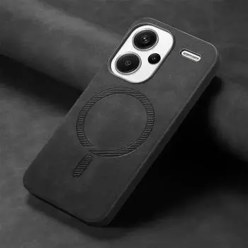 Кожаный чехол Magsafe для Xiaomi Redmi Note 13 Pro Plus 5G Luxury Cover Magnet Funda Redmi Note 13 4G Case Phone 13R 13C 14C RedmiNote13ProPlus5G чёрный