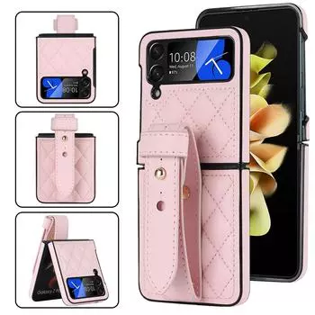 Кожаный чехол на браслет для Samsung Galaxy Z Flip 3 4 Flip4 Flip3 5G Складной чехол для телефона Ремешок на запястье Жесткий защитный чехол для oppo Find N2 Flip Galaxy Z Flip4 чёрный