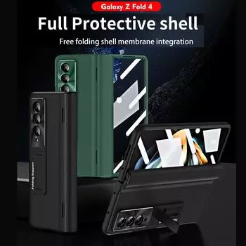 Кожаный чехол на петлях для Samsung Galaxy Z Fold 3 4 Fold4 Fold3 с регулируемым кронштейном, полноэкранная защитная пленка, роскошный чехол For Samsung Z Fold 4 кофейный