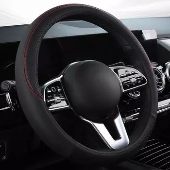 Кожаный чехол на руль автомобиля 38 см, автомобильные чехлы на руль в спортивном стиле, противоскользящие, устойчивые к царапинам, чехлы на руль синий