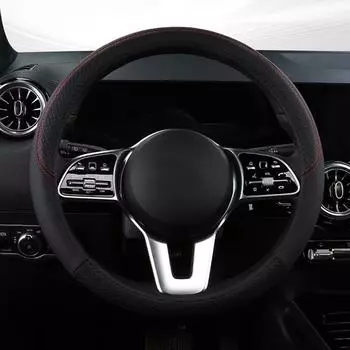 Кожаный чехол на руль автомобиля 38 см, автомобильные чехлы на руль в спортивном стиле, противоскользящие, устойчивые к царапинам, чехлы на руль чёрный