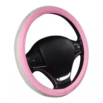 Кожаный чехол на руль с бриллиантами и блестящим кристаллом розового цвета 14.5-15 inches розовый