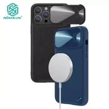 Кожаный чехол Nillkin CamShield S с магнитным креплением для iPhone 14 Pro Max, чехол для телефона, слайдер из сплава, противоударная задняя крышка iPhone 14 Pro max синий