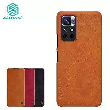 Кожаный чехол Nillkin серии Qin для Xiaomi POCO M4 Pro 5G Redmi Note 11 11T, раскладной чехол для телефона на 360°, «все включено» Redmi Note 11t коричневый