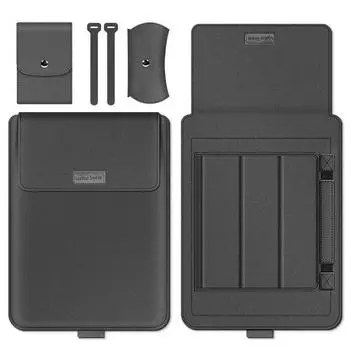 Кожаный чехол-подставка для ноутбука Rutom MacBook Samsung LG Gram, вертикальный, серый