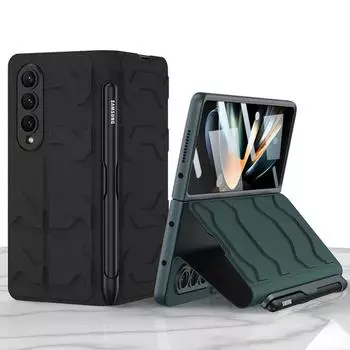 Кожаный чехол-раскладушка Warrior для Samsung Galaxy Z Fold 4, чехол с слотом для карт, подставка из закаленного стекла, держатель для ручки S Only Case No Pen