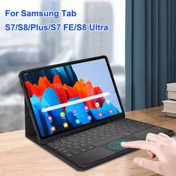 Кожаный чехол с Bluetooth-клавиатурой для Samsung Galaxy Tab S7 FE S8 Plus, чехол для планшета, чехол с беспроводной клавиатурой для Tab S6 Lite A8 A9 Plus, противоударный чехол A8 10.5 inch чёрный