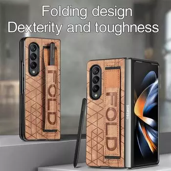 Кожаный чехол с держателем браслета против пота для Samsung Galaxy Z Fold4fold5 5G Fold 5 4 Fold3 Fold 3 Складной чехол для Samsung Fold4 Samsung galaxy z fold 4 коричневый