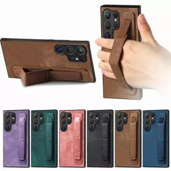 Кожаный чехол-держатель для телефона Samsung S24 S23 S22 Ultra A34 iPhone 16 15 Pro Max 14 13 12 11 Xiaomi 13T Redmi Note 12 Противоударный тонкий чехол Samsung S24 Ultra чёрный