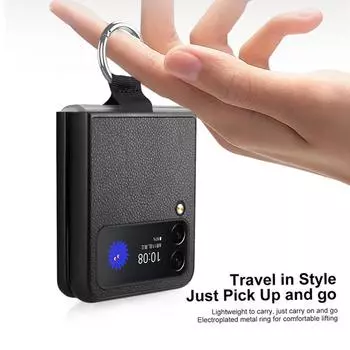 Кожаный чехол с держателем на палец для Samsung Galaxy Z Flip 4 5g Flip4 Flip3 Flip 3, сумка для телефона с защитой от падения для Samsung Flip4 for Samsung Z Flip 4 чёрный