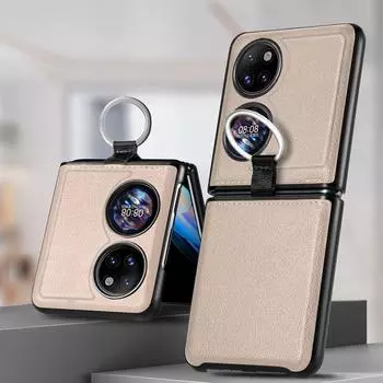 Кожаный чехол с держателем на палец и защитой от падения для Huawei P50, карманный противоударный чехол для телефона, чехол for P50 Pocket красный