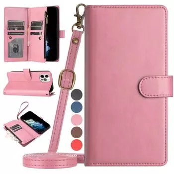 Кожаный чехол с длинной веревкой и молнией через плечо для iPhone 15 14 Plus 13 12 11 Pro Max для Samsung S23 S22 S21 S20 Ultra Plus Note20Ultra A15 A54 iPhone 6/6S красный