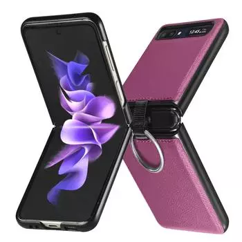 Кожаный чехол с кольцом без отпечатков пальцев для Samsung Galaxy Z Flip 3 Flip4 Flip 4 Flip3 Flip 5g, антидетонационный складной чехол Fundas for Galaxy Z Flip4 фиолетовый
