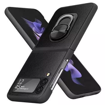 Кожаный чехол с кольцом-держателем для Samsung Galaxy Z Flip 3 Flip4 Flip 4 5g Flip3 Kickstand, чехол для мобильного телефона Funda for Galaxy z flip 4 серый