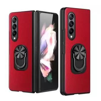 Кожаный чехол с кольцом-держателем и защитой от падения для Samsung Galaxy Z Fold 4 5g Fold4 Fold3 Fold2 Fold 3 2 Zfold4 Business Slim Coque for Samsung Z Fold 4 коричневый