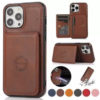 Магнитный кожаный чехол-кошелек с откидной крышкой и подставкой для Samsung S25 S24 S23 S22 S21 S20 Ultra Plus FE A16 A56 A15 A55 A54 iPhone 16 15 14 Plus 13 12 11 Pro Max iPhone 6/6S красный