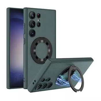 Кожаный чехол с магнитным кронштейном для Samsung Galaxy S24 Ultra Plus 5G, чехол с кольцом, защита объектива камеры, противоударные чехлы для телефонов For S24
