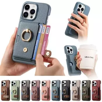 Кожаный чехол с отделением для карт с узором личи, кошелек с кольцом-держателем для iPhone 15 14 Plus 13 12 Pro Max 13 12 Mini 11 Pro Max XS MAX XR X 8P 7P 6P SE 2020 iPhone 6/6S чёрный
