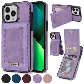 Кожаный чехол с отделением для карточек и защитой от кражи для iPhone 15 14 Plus 13 12 11 Pro Max XS MAX для Samsung S23 S22 S21 Ultra Plus A13 A53 A14 A54 iPhone 6/6S чёрный