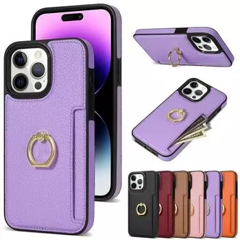 Кожаный чехол с отделением для карточек-кошелька и подставкой для кольца на 360° для iPhone 15 14 Plus 13 12 11 Pro Max/Samsung S23 S22 S21 Ultra S20 Plus S23 S21 S20FE A14 A54 A53 iPhone 7/8/SE 2020 чёрный