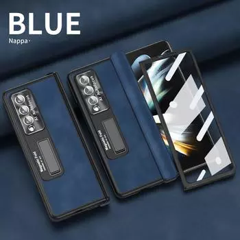 Кожаный чехол с полной защитой и подставкой для Samsung Galaxy Z Fold4 Fold 3 Fold3 Fold 4 5g Zfold4, чехлы из закаленного стекла for Samsung Z Fold 3 красный