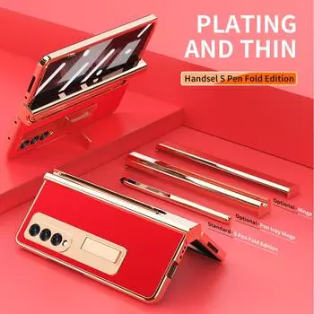 Кожаный чехол с полным защитным покрытием для Samsung Galaxy Z Fold 4 3 Fold4 Fold3 Fold2 Fold 2 5g, защитная пленка для держателя ручки for Galaxy Z Fold 3 чёрный