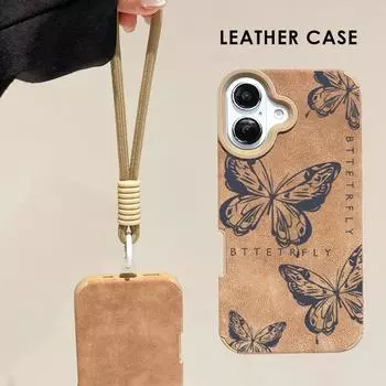 Кожаный чехол с принтом бабочек + защитный чехол со шнурком из мягкого силикона для iPhone iPhone X золотой