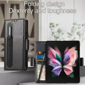 Кожаный чехол с противоударным кошельком для Samsung Galaxy Z Fold4 5g Fold 4 Fold3 Fold 3 с слотом для карт S Держатель для ручки Сумка для телефона for samsung z fold 3 коричневый