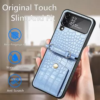 Кожаный чехол с ремешком для телефона с функцией кошелька для Samsung Galaxy Z Flip 4 5g Flip4, полная защита, крышка слота для карт for Samsung Z Flip 4 чёрный