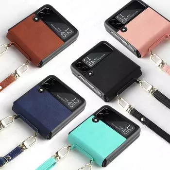 Кожаный чехол с текстурой овчины Sumsung Galaxy Z Flip4, чехол для Samsung Z Flip 4 Flip4, защитный чехол для камеры со шнурком For Samsung G10 розовый