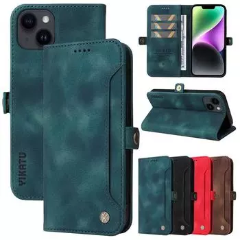 Кожаный чехол с внешней пряжкой сбоку для карты для iPhone 15 14Plus 13 12 11 Pro Max XS Max для Samsung S23 S22 S21 S20 Ultra Plus S23FE Note20Ultra A14 A54 iPhone 6/6S чёрный