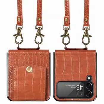 Кожаный чехол с защитой от отпечатков пальцев для Samsung Galaxy Z Flip4 5g Flip 4 Zflip4, защитный чехол для всего тела, принципиально for Samsung Z Flip 4 коричневый