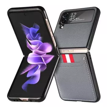 Кожаный чехол с защитой от падения для мобильного телефона для Samsung Galaxy Z Flip4 Flip 4 Flip3 Flip 3 Zflip4 5g, тонкие защитные чехлы for Samsung Z Flip 3 чёрный