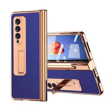 Кожаный чехол с защитой от падения и полным покрытием для Samsung Galaxy Z Fold 4 Fold4 Fold3 Fold2 Fold 3 2 Kickstand Glass Film Cases for Samsung Z Fold 4 золотой
