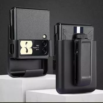 Кожаный чехол с зажимом для ремня для Samsung Galaxy Z Flip 4 Flip3 Flip4 Flip 3 Zflip4 5G, чехол для мобильного телефона for Samsung Z Flip 4 чёрный