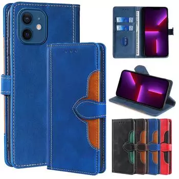 Кожаный чехол в стиле кошелька с двойной соломенной шляпой для iPhone 15 14 Plus 13 12 11 Pro Max для Samsung S23 S22 S21 S20 Ultra Plus Note20Ultra A14 A54 A53 iPhone 6/6S синий