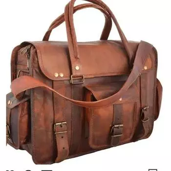 Кожаный чемодан для ноутбука 15 дюймов, большая винтажная дорожная сумка для путешествий на выходные с ночевкой 15 x 11 x 5 in коричневый