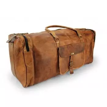 Кожаный чемодан ручной работы, винтажная сумка для ночлега, большая, настоящая, козлиная, для мужчин и женщин 24 x 9.5 x 9 in