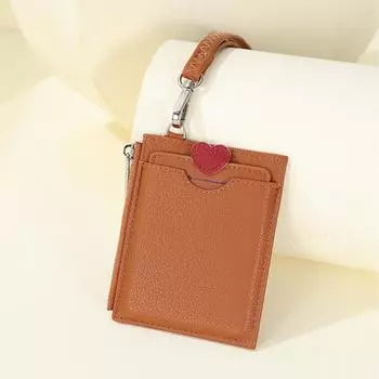 Кожаный держатель для карт, мини-кошелек, женский кошелек для карт, держатель для бирок для девочек, чехол для автобусных карт с тонким карманом на молнии коричневый