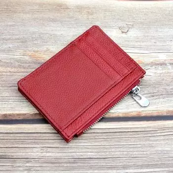 Кожаный держатель для карт с карманом для монет на молнии