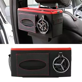 Кожаный держатель для сумки на сиденье автомобиля, вместительная сумка для хранения салфеток, подголовник, держатель для салфеток на заднем сиденье, кошелек, телефон, карманы для стаканов с водой красный/чёрный