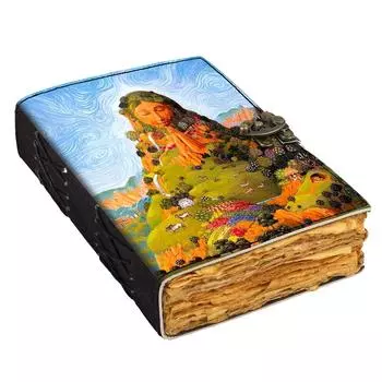 Кожаный дневник богини земли с принтом, винтажный дневник со старыми страницами для офиса и личного использования (7 х 5 дюймов) 7 x 5 in