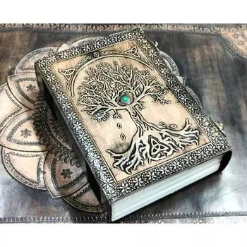 Кожаный дневник «Дерево жизни» — чистый блокнот ручной работы, уникальный подарок для мужчин и женщин, дневник-скетчбук «Гримуар» 8 x 6 in