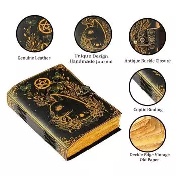 Кожаный дневник Древо жизни, Книга теней, блокнот с заклинаниями, кожаный гримуар 7 x 5 in чёрный