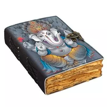 Кожаный дневник Ганаша с принтом, винтажный дневник со старыми страницами для офиса и личного использования (7 х 5 дюймов) 7 x 5 in