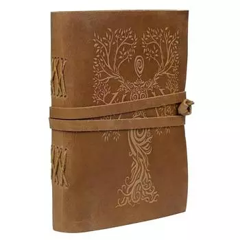 Кожаный дневник, коричневый цвет, антикварный блокнот ручной работы в кожаном переплете7 x 5 дюймов. Рельефное дерево 5 x 7 in коричневый